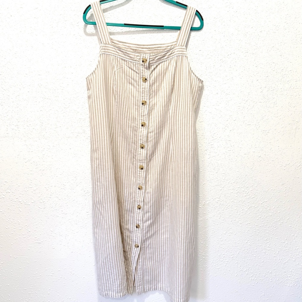 Liz Claiborne linen blend Cream Striped Midi Dress XL - Picture 1 of 7